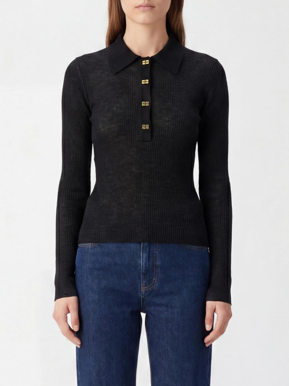 Ganni Polo Shirt Woman color Black