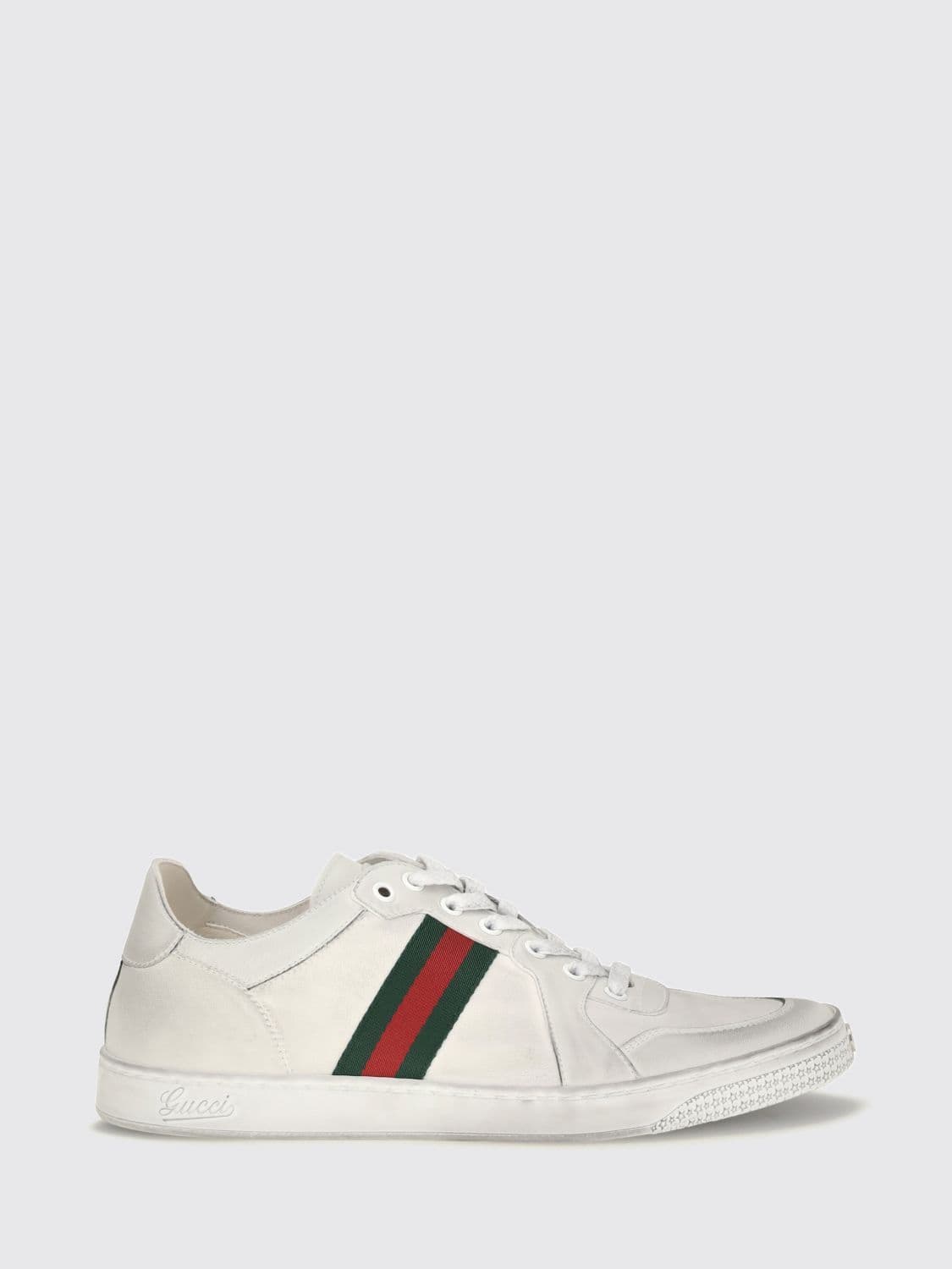 Gucci Stretch Low-Top Leather Sneakers with Web Detail and Distressed Effect