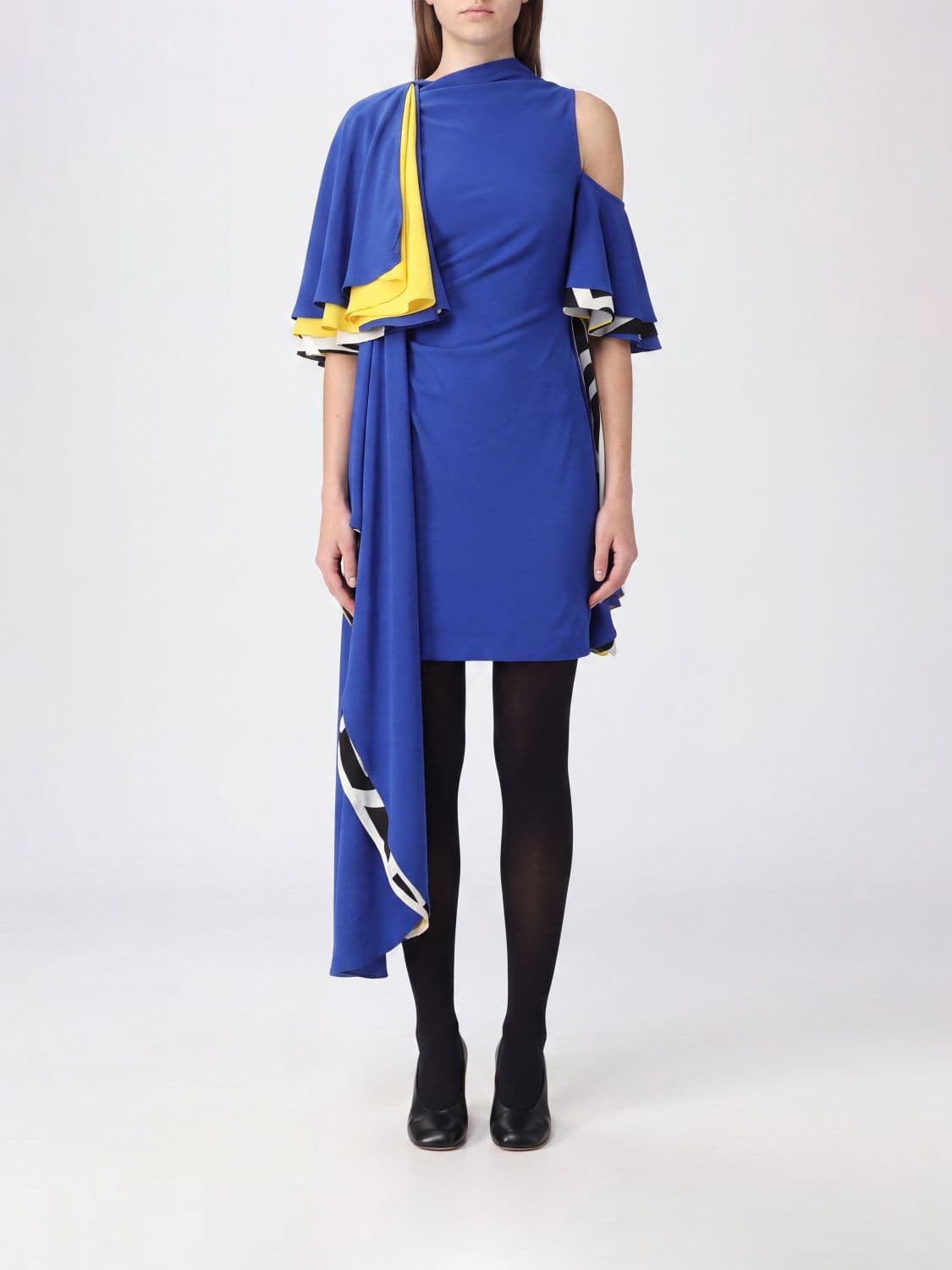 Loewe One-Shoulder Asymmetric Midi Dress in Abstract Print Cady