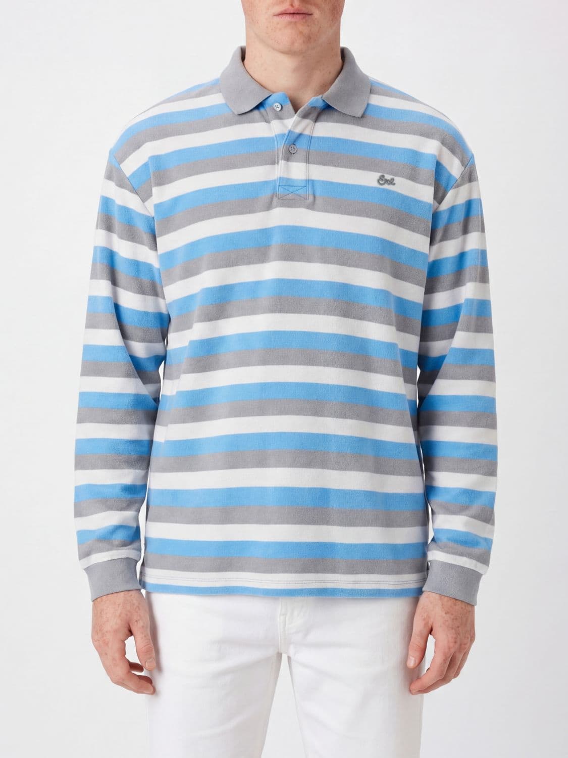 Erl Striped Long-Sleeved Cotton Polo Shirt with Relaxed Fit