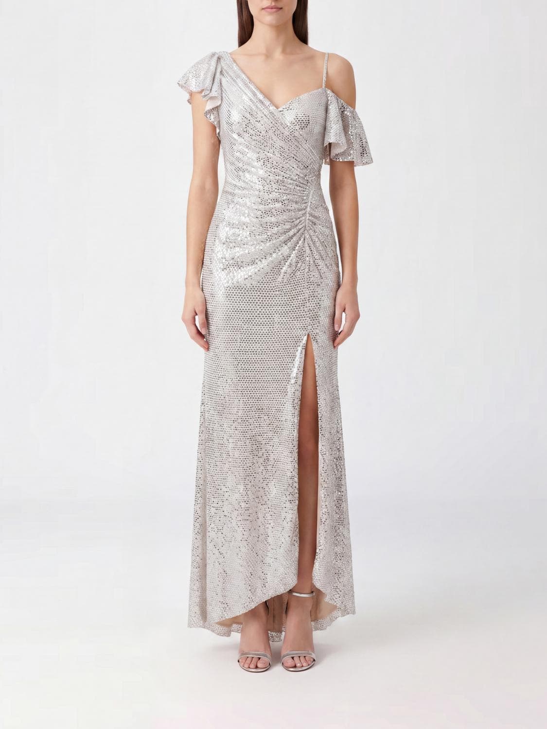 Self-Portrait One-Shoulder Rhinestone Long Evening Gown with Slit