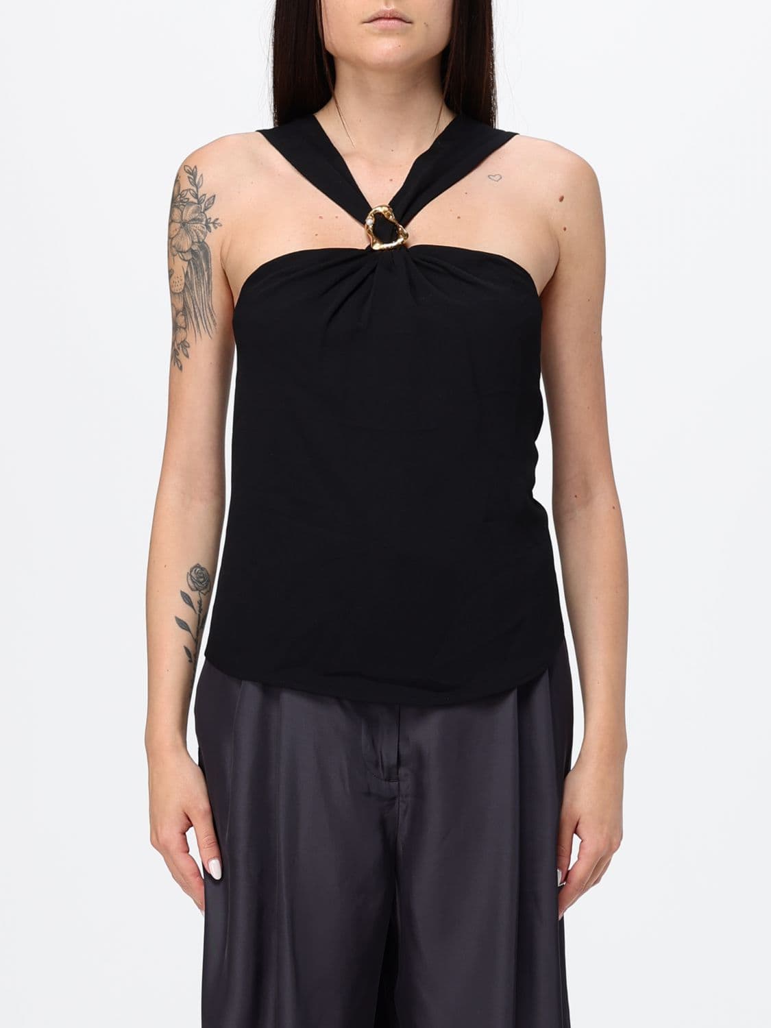 Forte Forte Criss-Cross Silk Blend Evening Top with Ring Detail