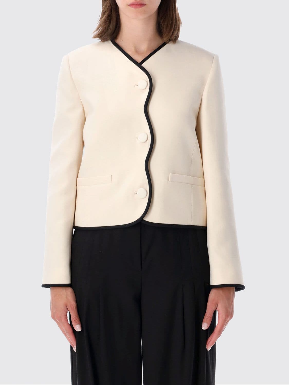 Valentino Garavani Single-Breasted Cropped Crêpe Couture Blazer with Contrast Trim