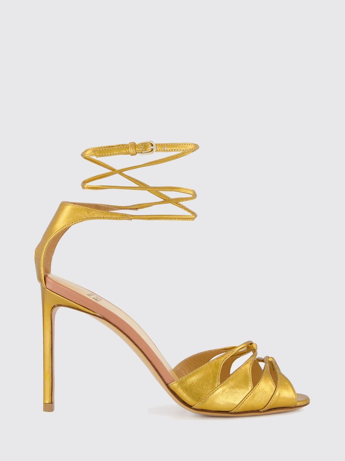 Francesco Russo Laminated Leather High-Heeled Sandals with Ankle Strap