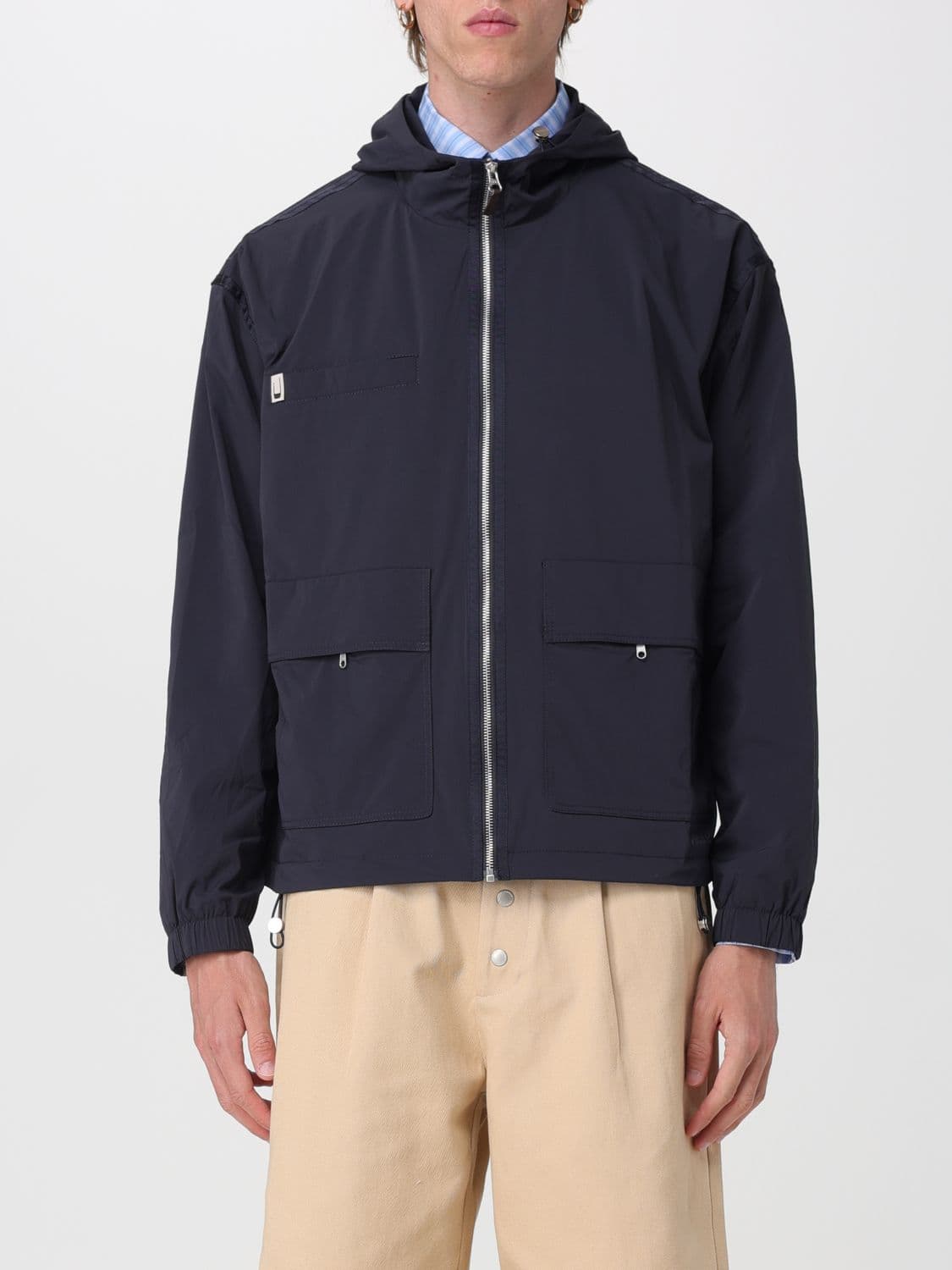 Carrer Nylon Windbreaker Jacket with Hood and Multiple Pockets