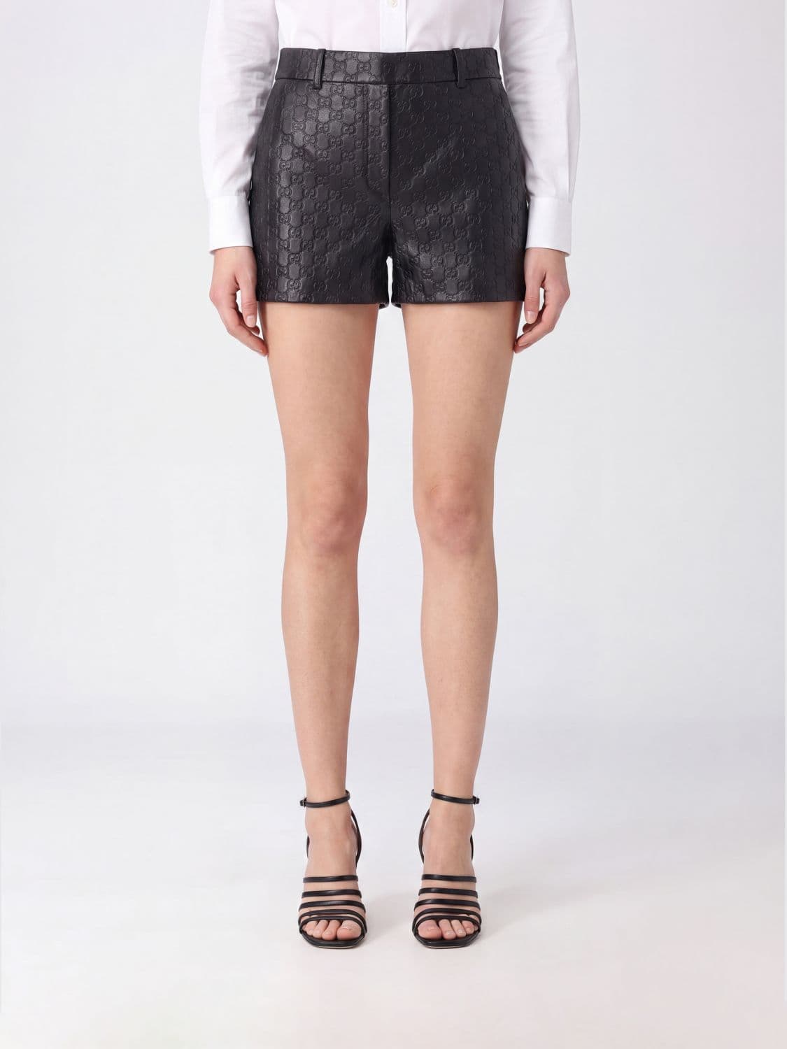 Gucci GG Monogram Lambskin Leather Shorts with Mid-Rise Waist