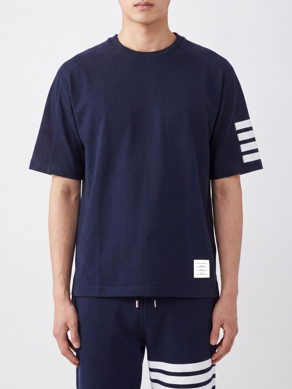 Thom Browne 4-Bar Cotton T-Shirt with Dropped Shoulders