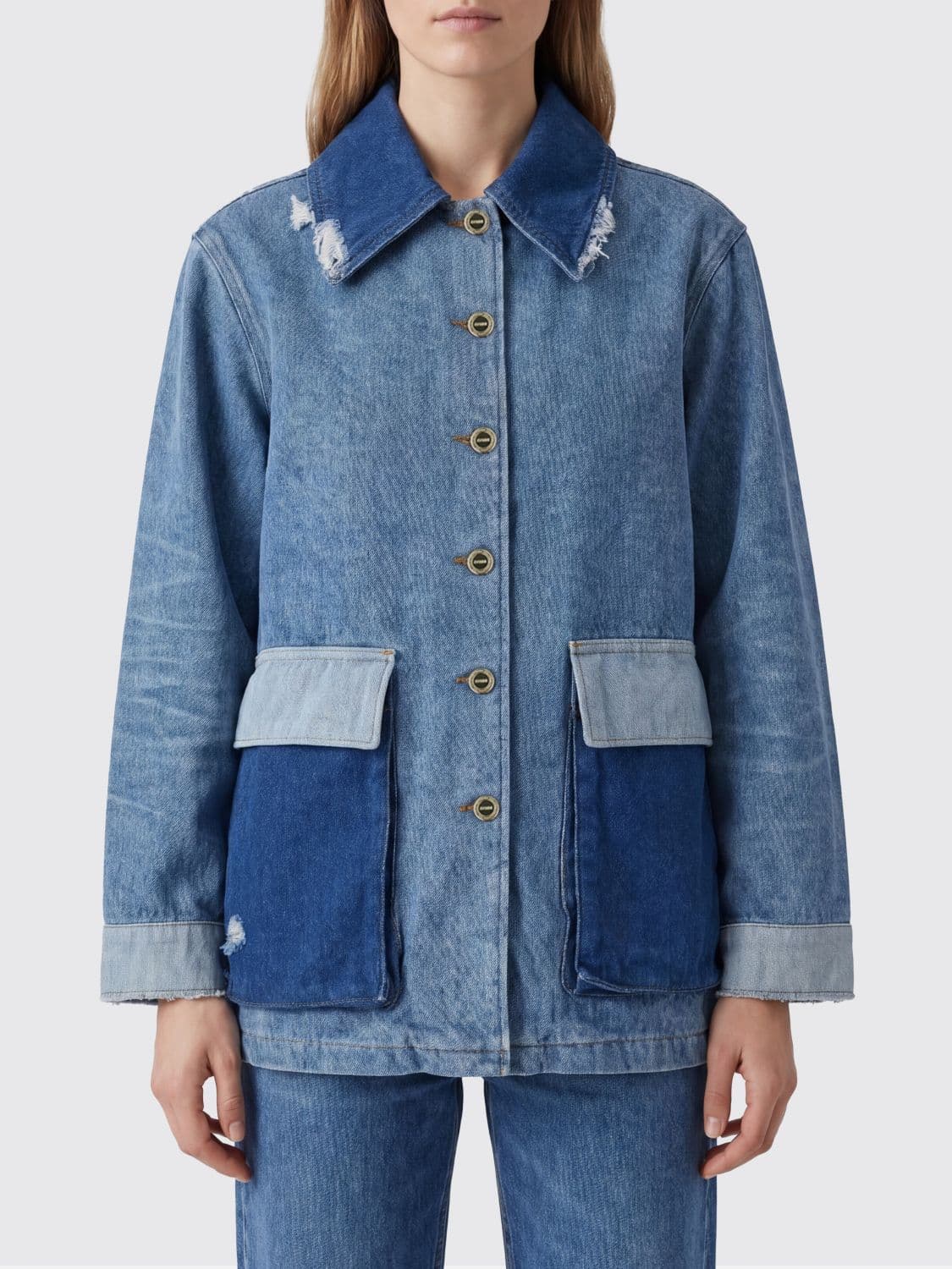 Ganni Jacket Woman color Blue