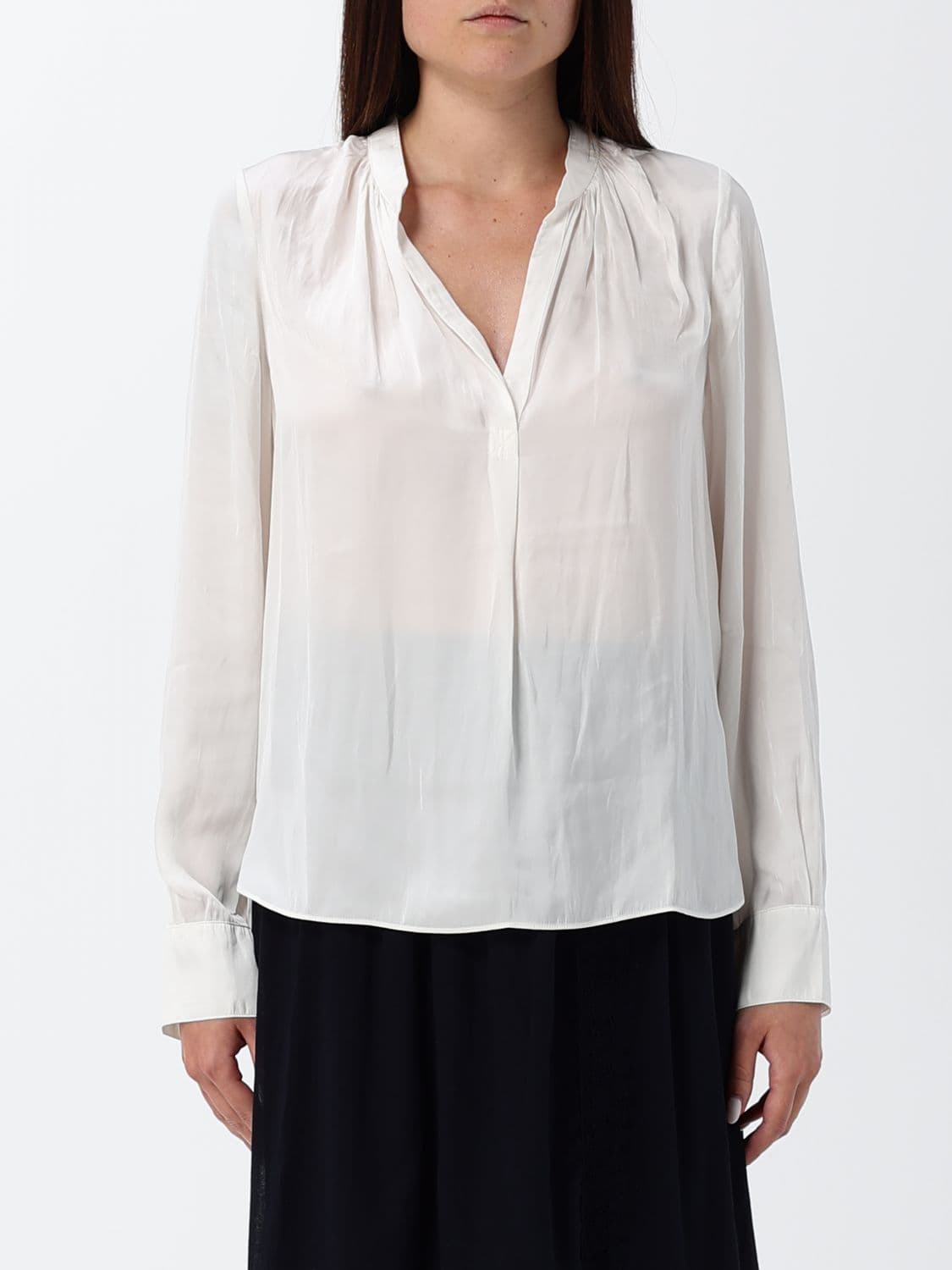 Ea7 V-Neck Long-Sleeve Blouse in Viscose Blend with Straight Hem