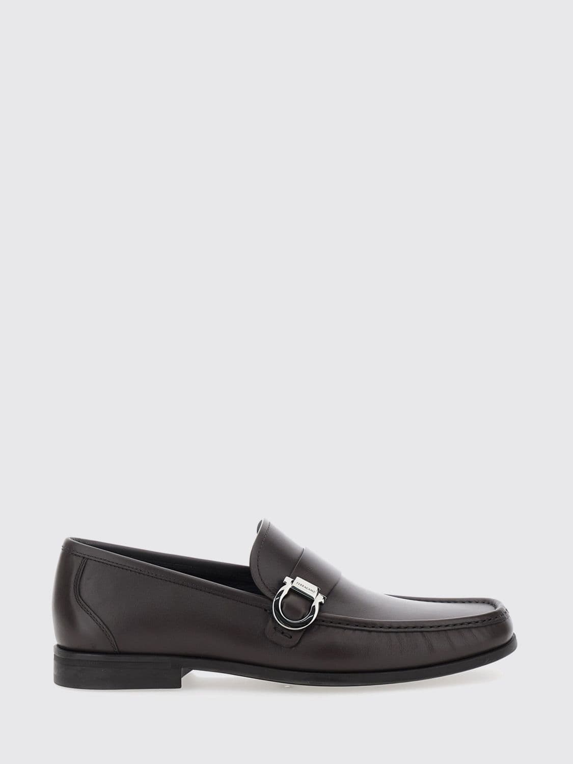Ferragamo Smooth Calf Leather Gancini Loafers with Rubber Sole