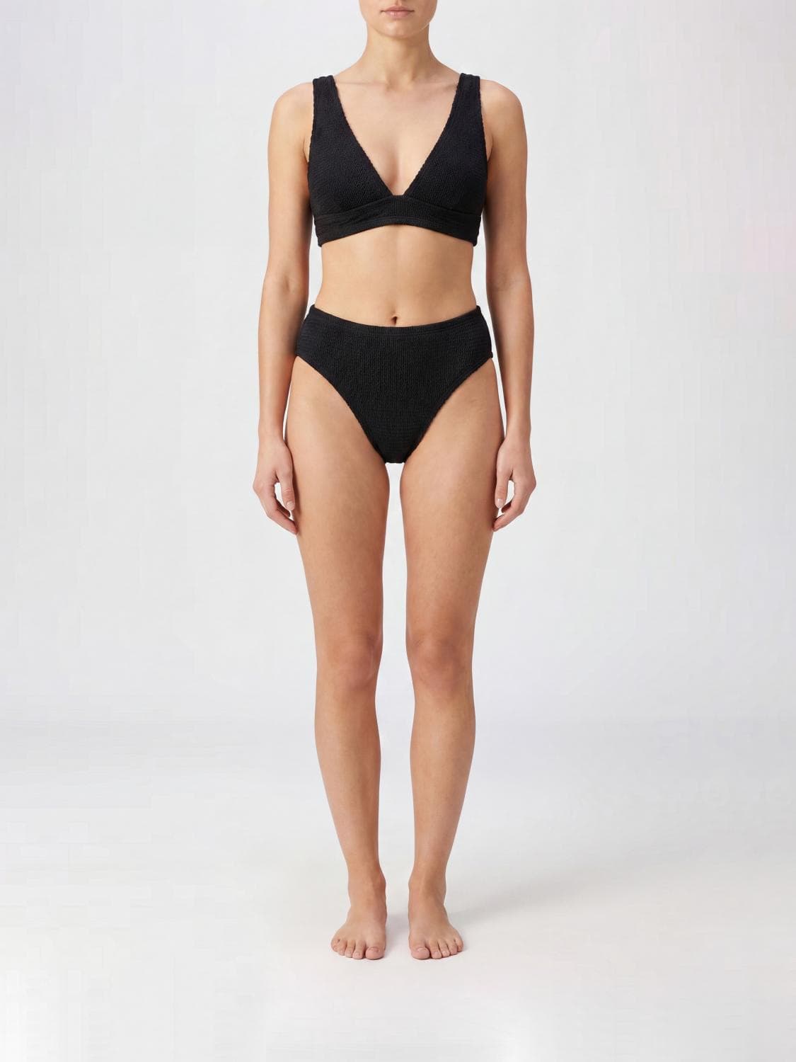 Hunza G Crinkle V-Neck Bikini with Mid-Rise Bottoms · OS
