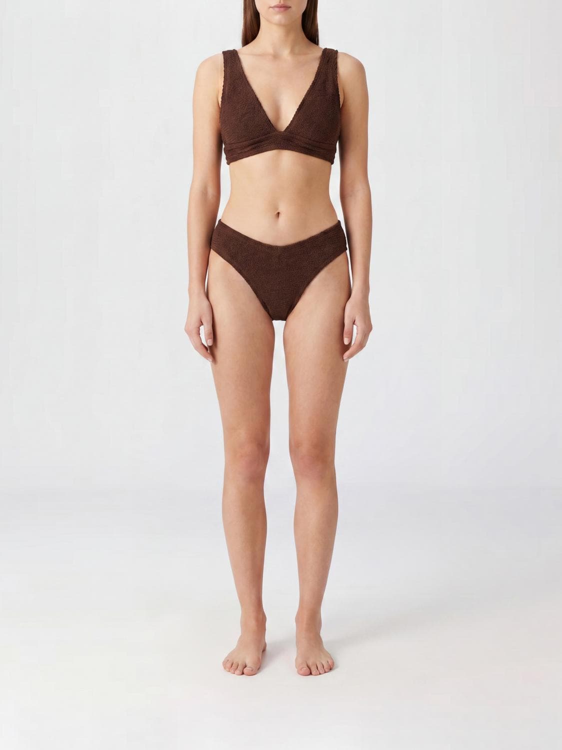 Hunza G Crinkle V-Neck Bikini with Mid-Rise Bottoms