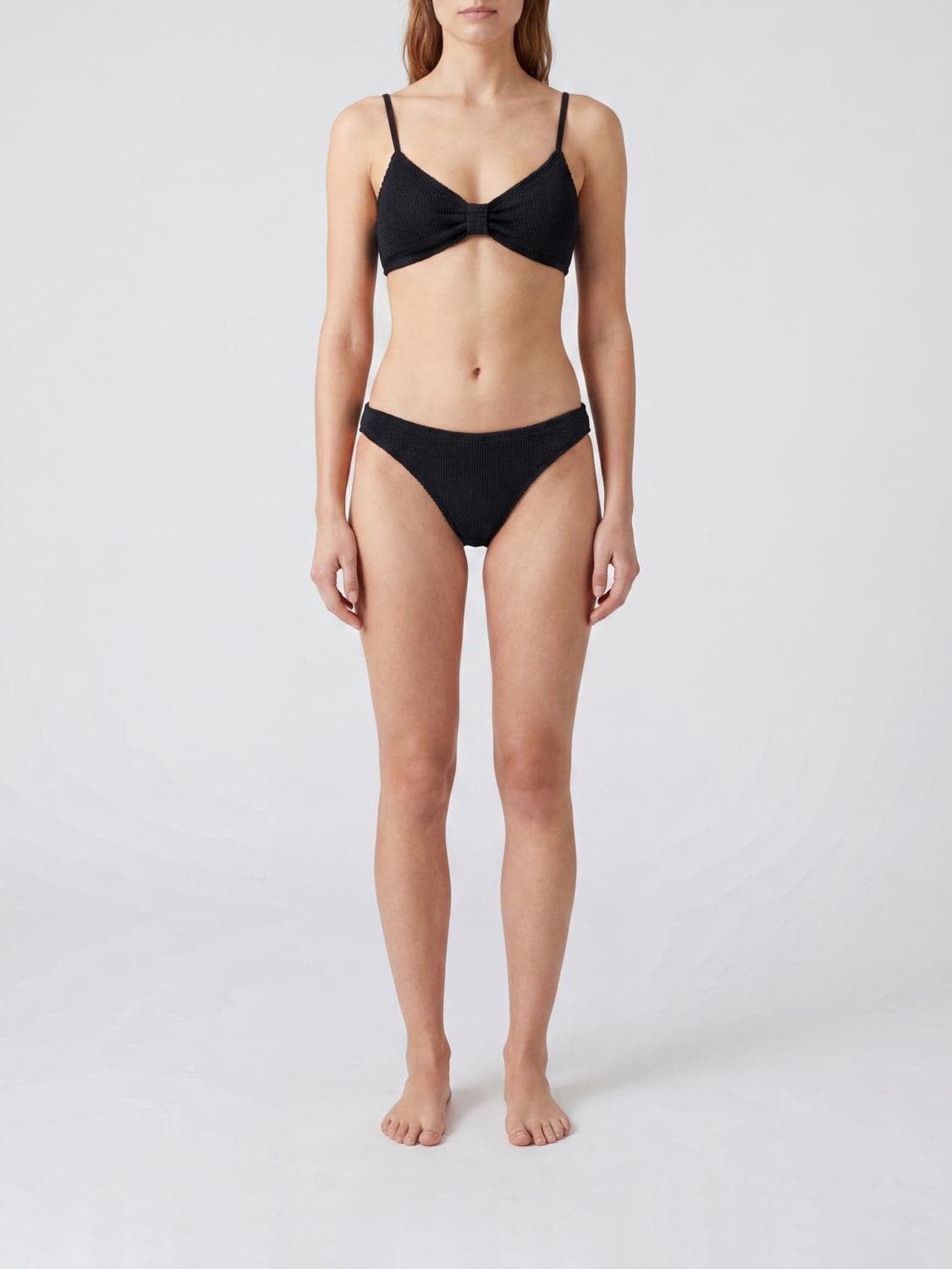 Hunza G Crinkle Triangle Bikini with Thin Straps and Mid-Rise Bottoms