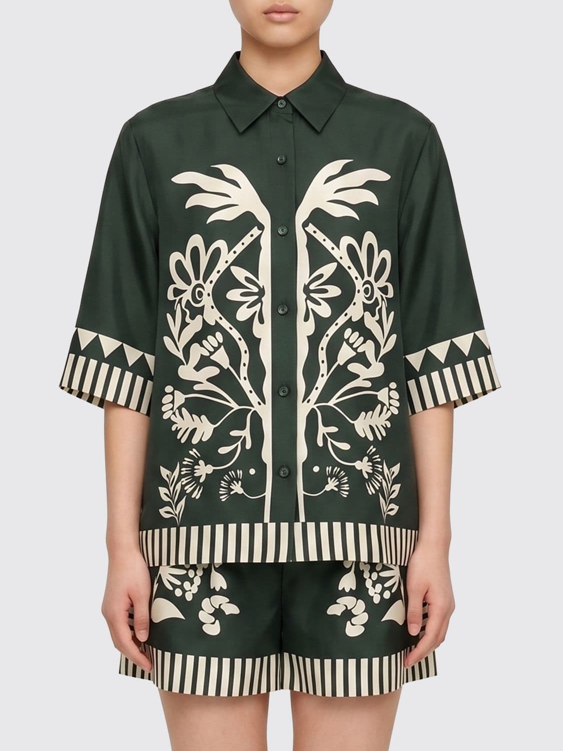 Eres Floral Print Pure Silk Shirt with a Concealed Placket