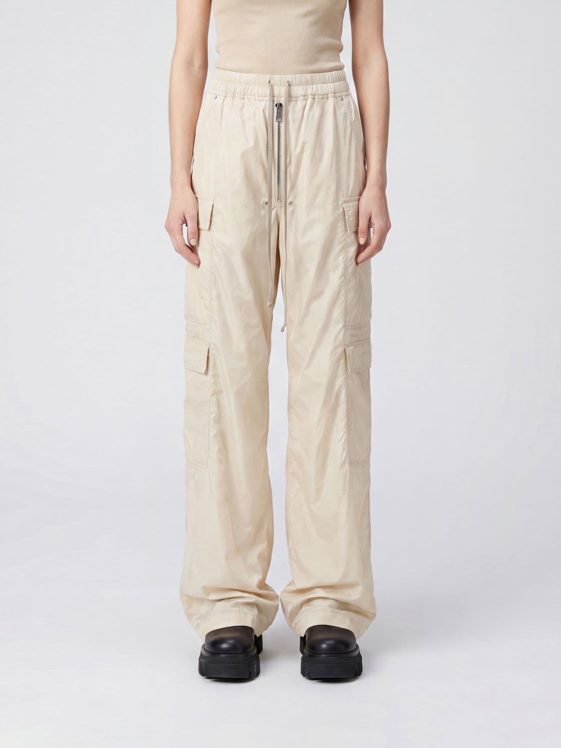 Rick Owens Drkshdw Drawstring High-Waisted Cargo Trousers in Crinkled Nylon