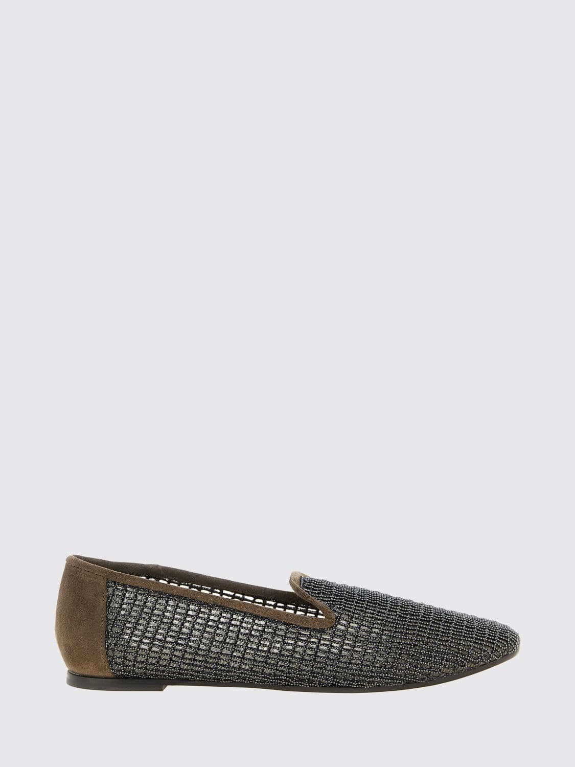 Brunello Cucinelli Suede Flat Loafers with Monili Embellishment and Perforated Detail