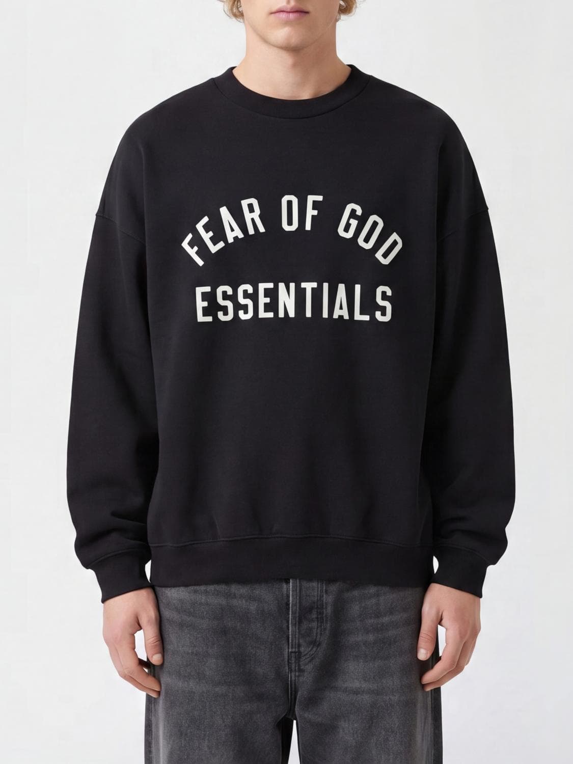 Fear Of God Crewneck Jumper in Cotton-Blend with Contrast Logo and Dropped Shoulders