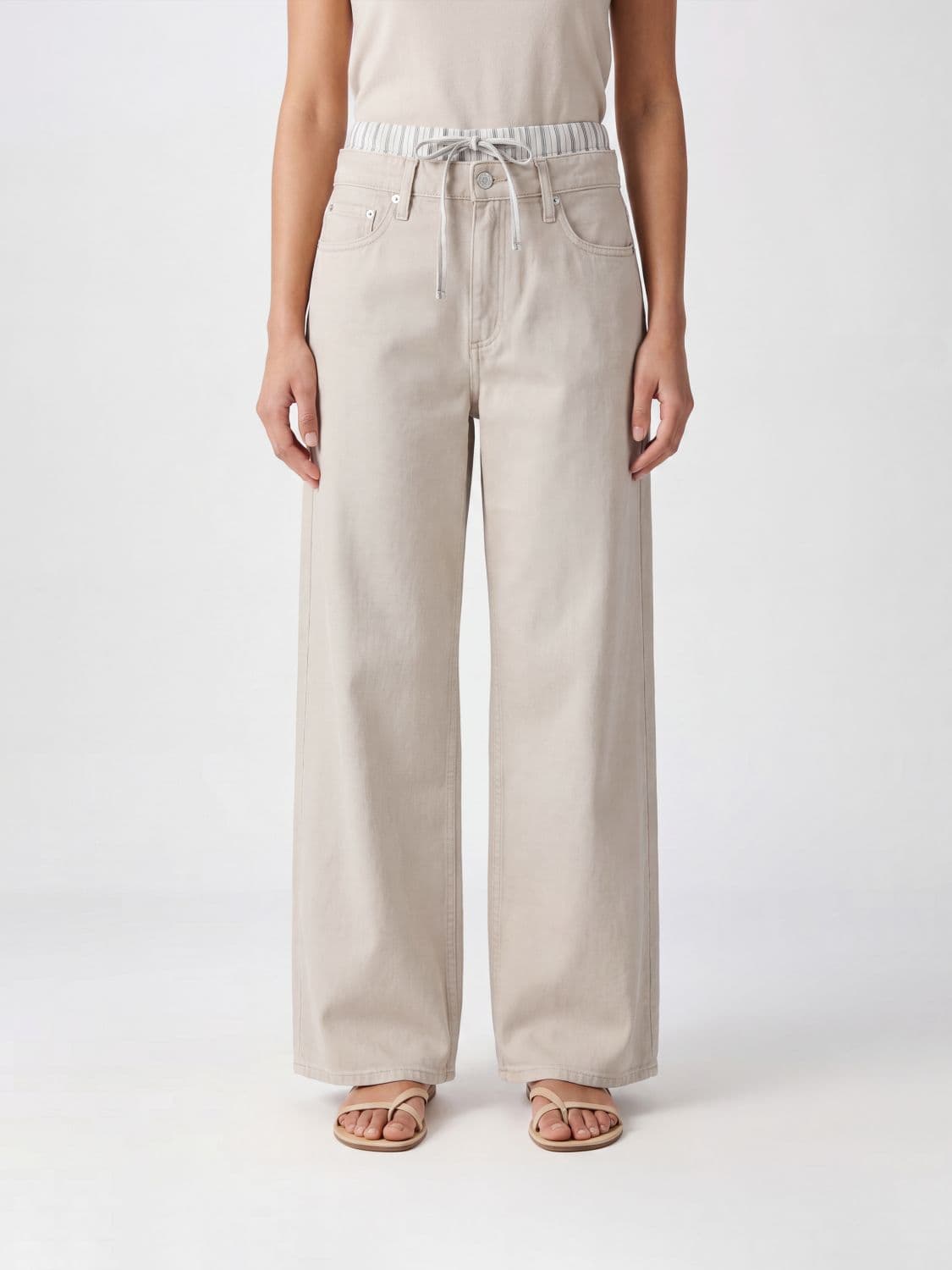 Rag & bone Cam High-Waisted Wide-Leg Cotton Denim Jeans with Drawstring