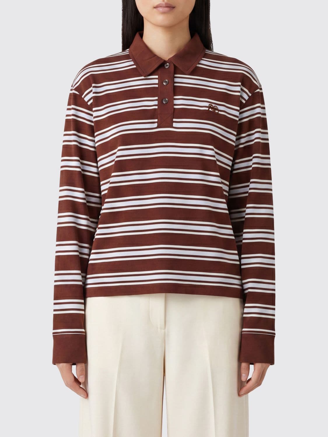 Rag & bone Long-Sleeved Striped Cotton Polo with Embroidered Chest Logo · M