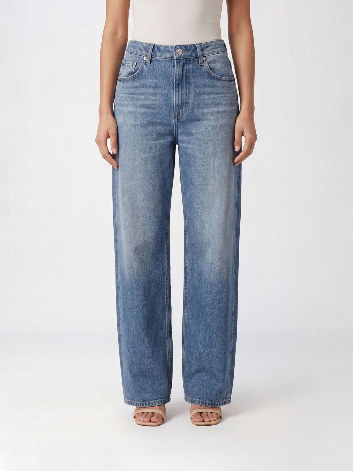 Rag & bone High-Waisted Wide-Leg Cotton Denim Trousers with Five Pockets