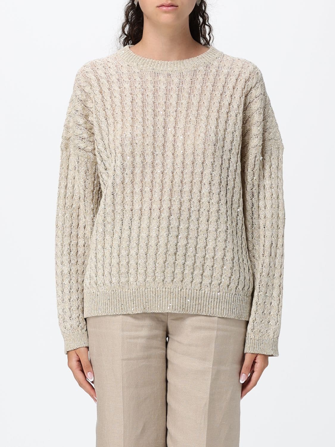 Brunello Cucinelli Dazzling Cable Open-Knit Linen Crew-Neck Jumper