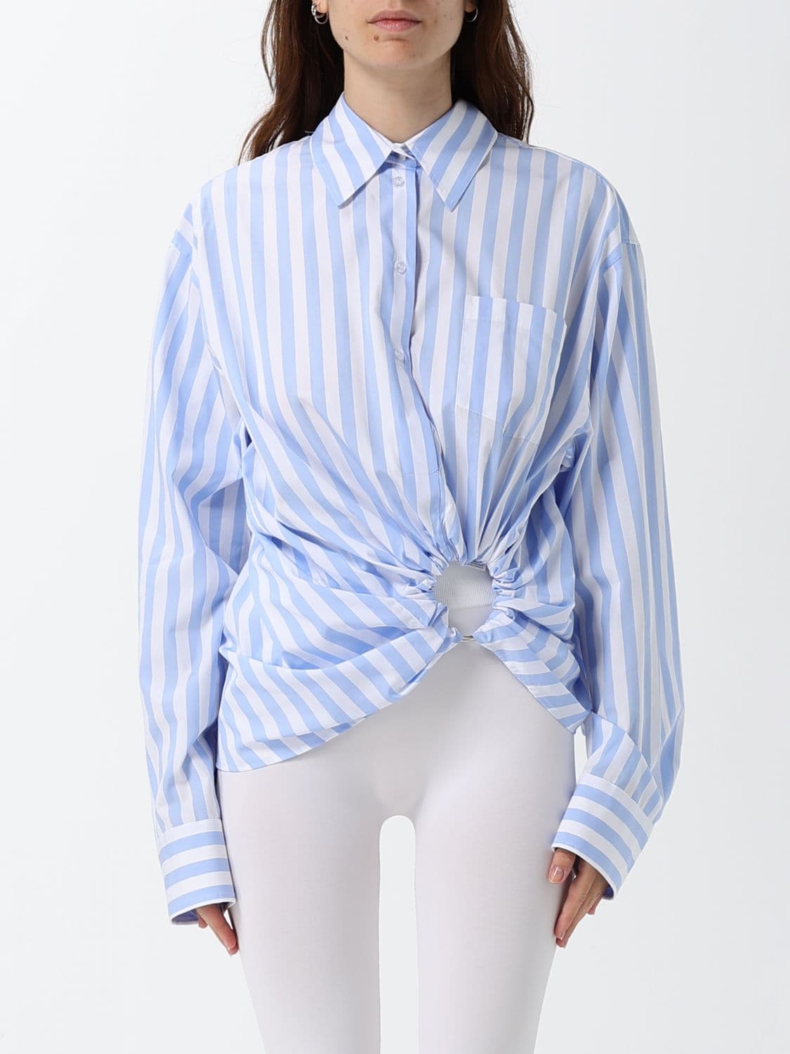 Sportmax Relaxed Fit Striped Cotton Shirt with an Asymmetrical Hem