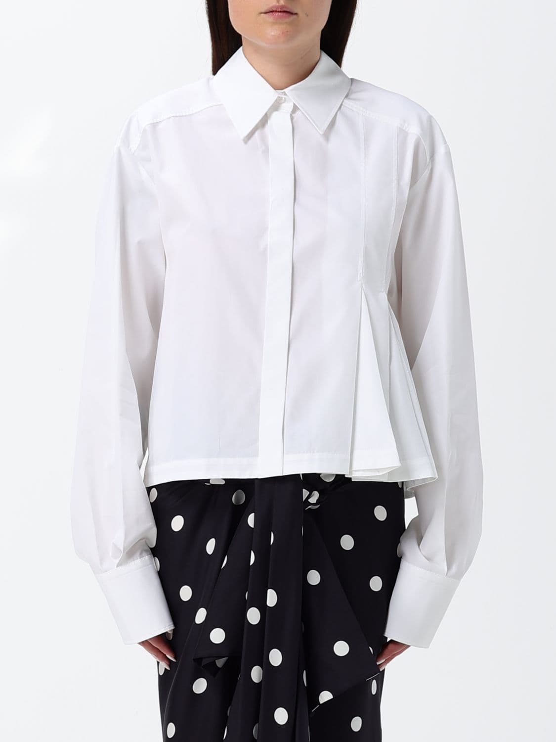 Sportmax Pleated Relaxed Fit Cotton Shirt with Dropped Shoulders