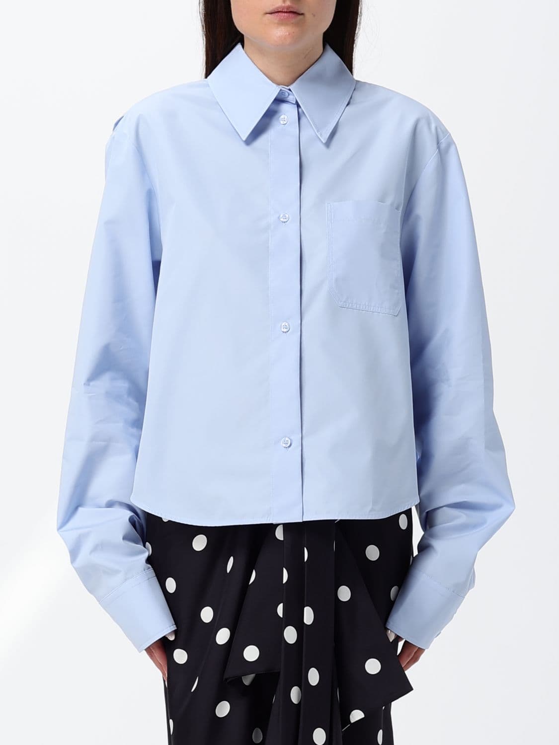 Sportmax Pleated Relaxed Fit Cotton Shirt with Dropped Shoulders