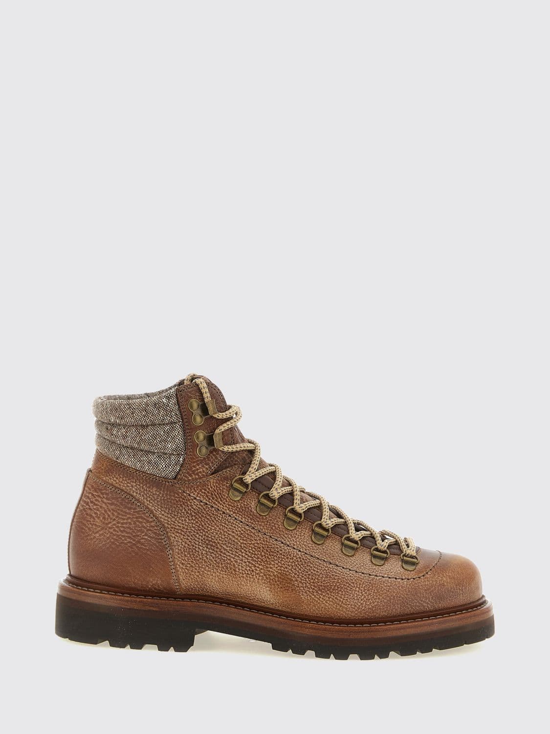 Brunello Cucinelli Grained Leather Lace-Up Ankle Boots with Lug Sole
