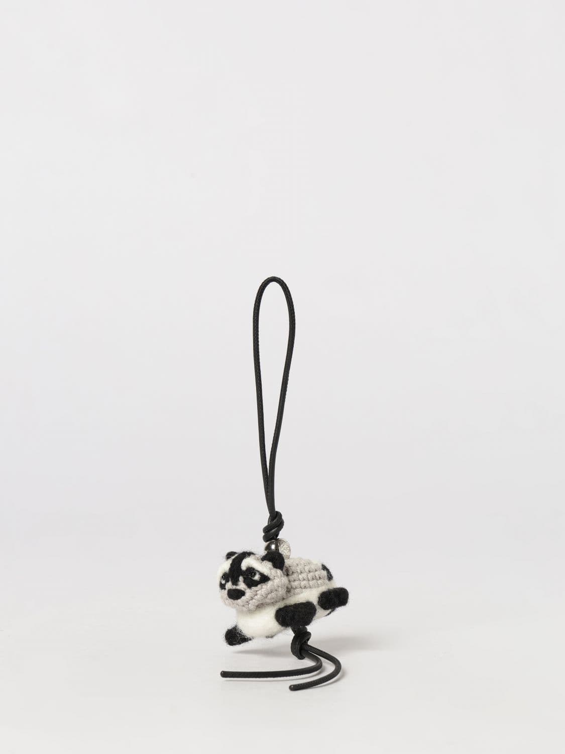Loewe Raccoon Animal-Shaped Keychain in Crochet Wool and Calfskin