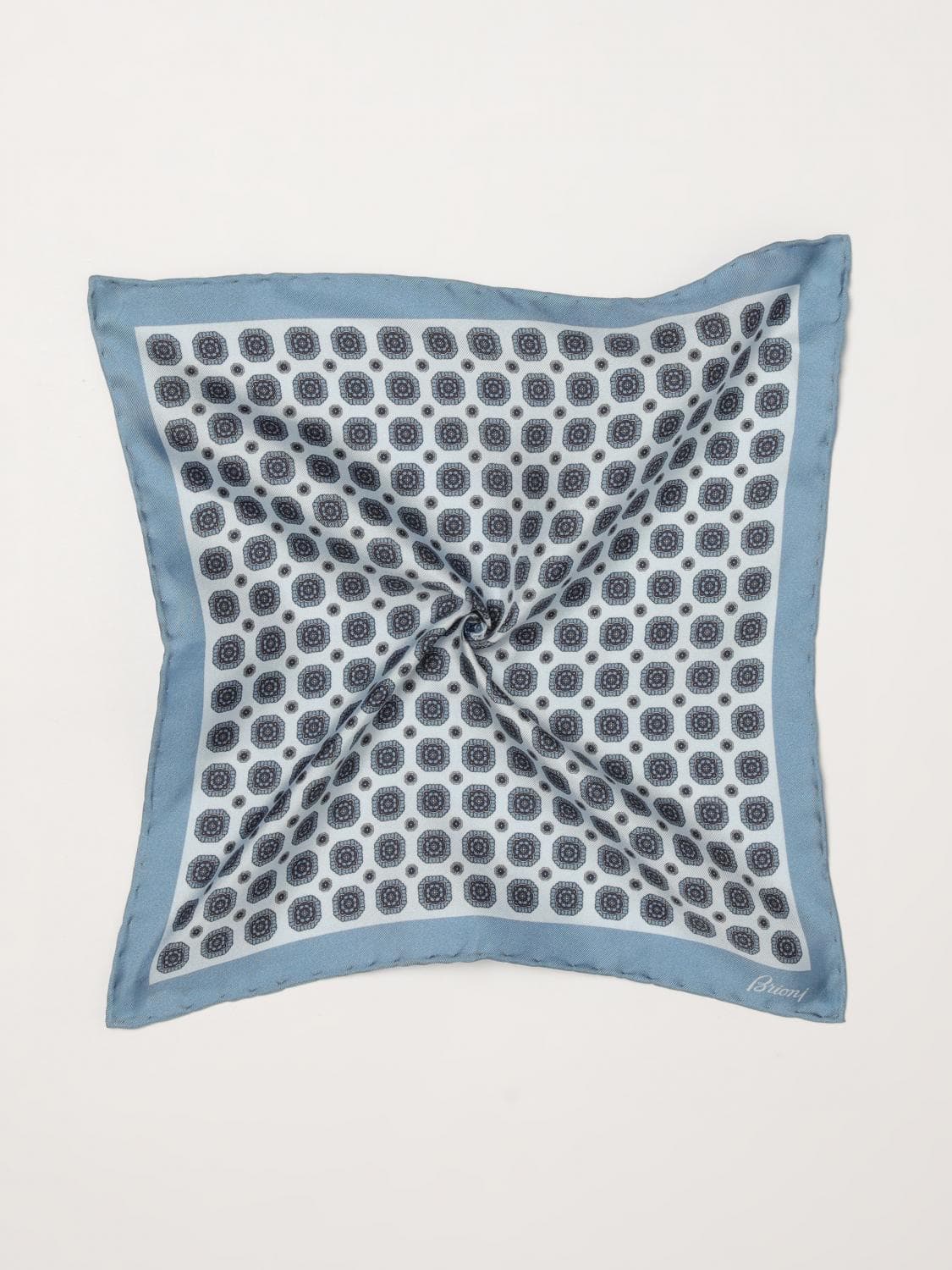 Brioni Geometric Print Square Silk Scarf with Contrast Logo · OS