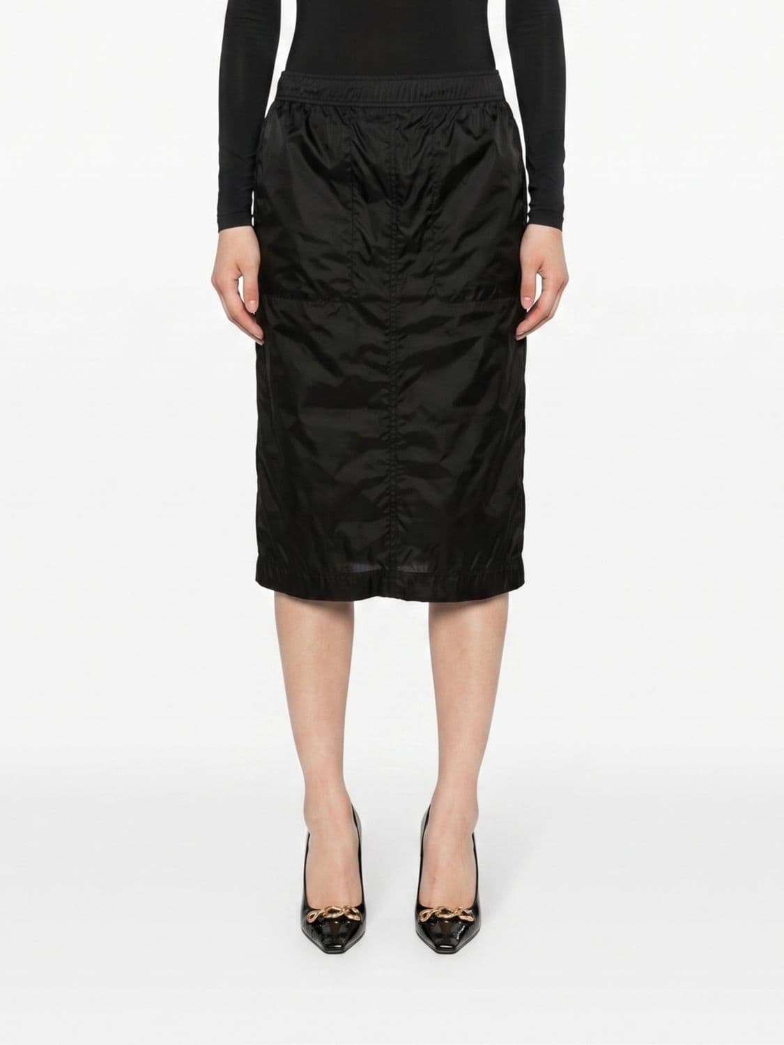 Saint Laurent Midi Pencil Skirt in Nylon with Mid-Rise Waist
