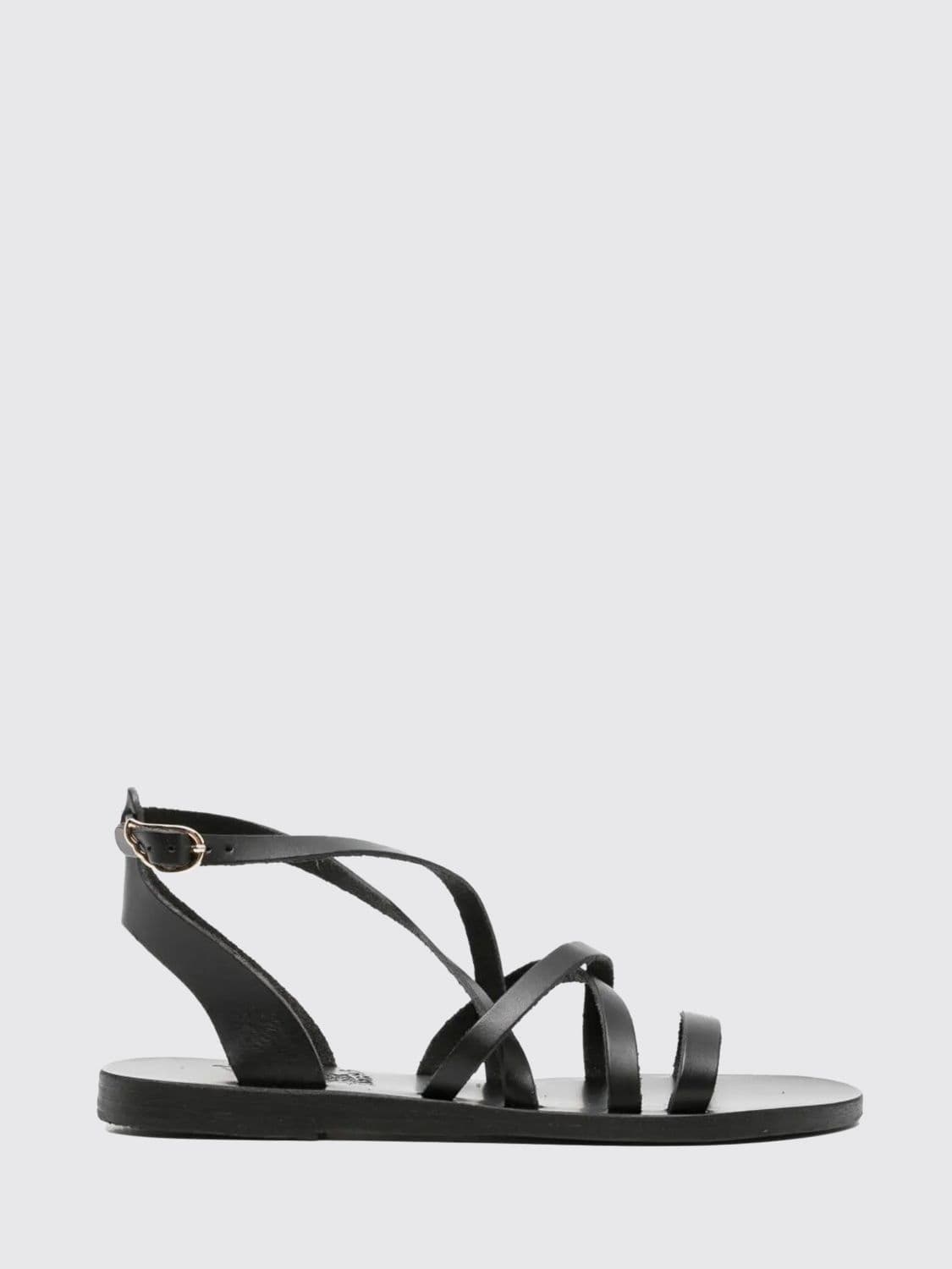 Ancient Greek Sandal Laminated Leather Flat Sandals with Ankle Strap