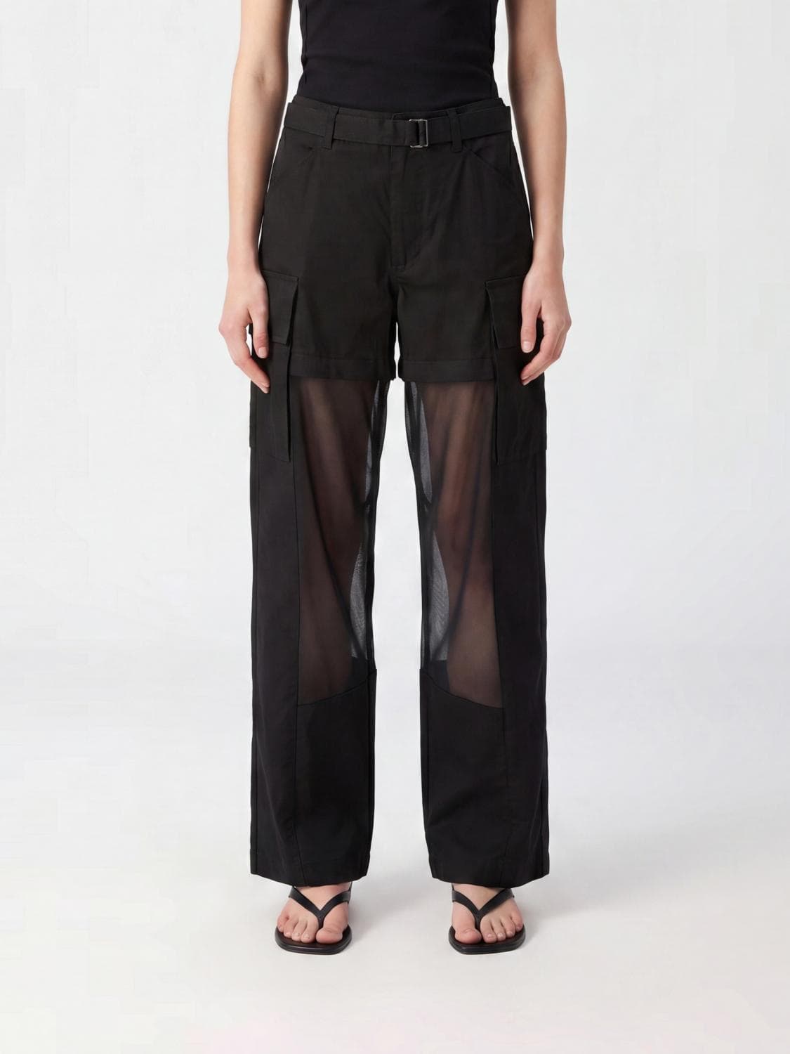 Sacai Wide-Leg Georgette Cargo Trousers with Mid-Rise Waist · 2