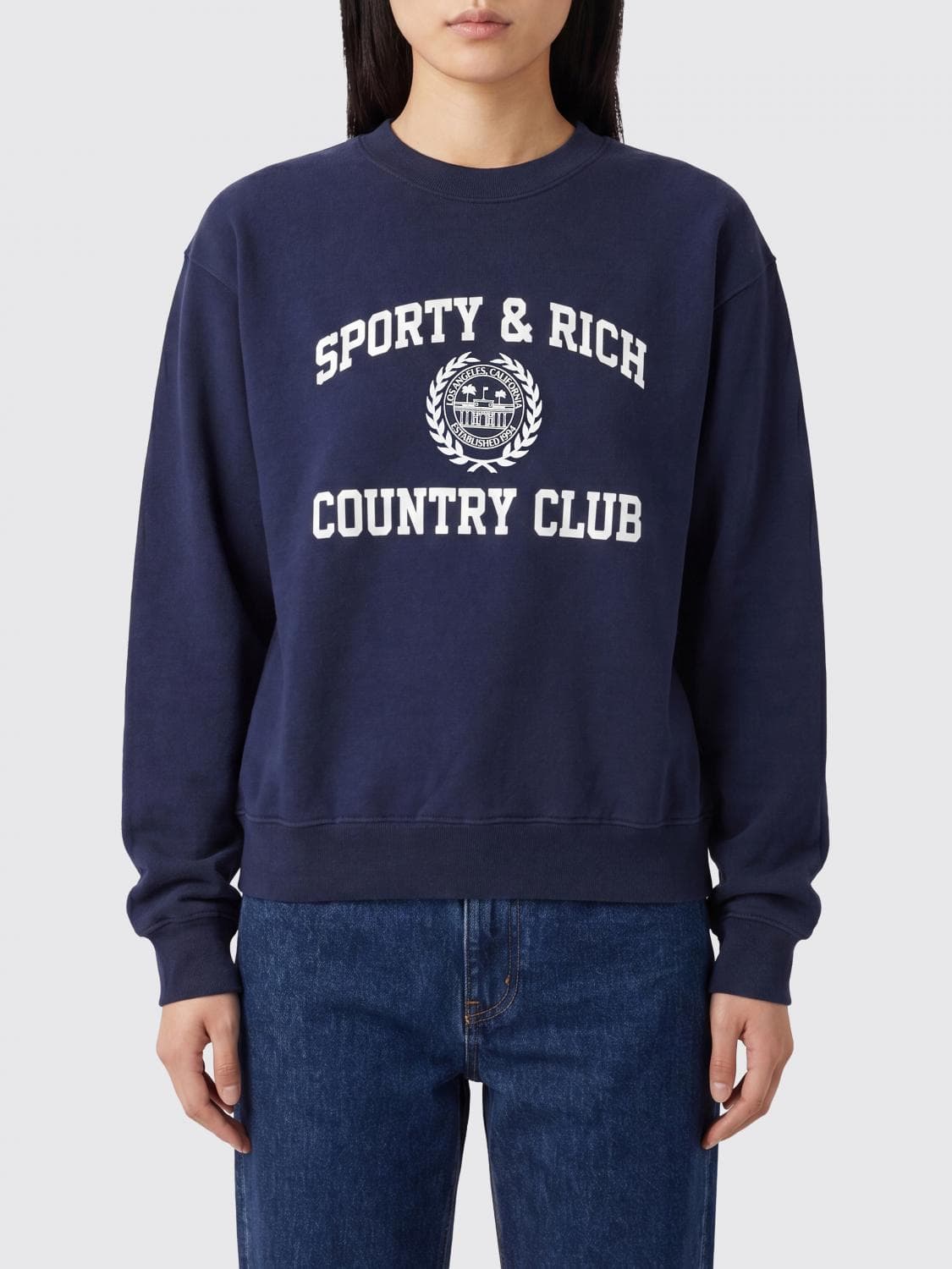 Sporty & Rich College Logo-Print Cotton Crewneck Jumper