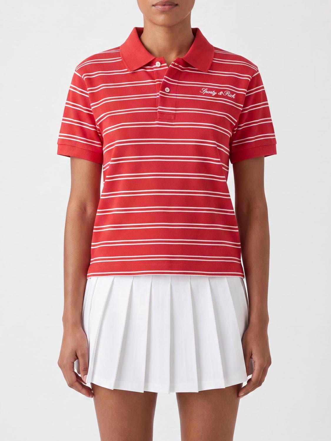Sporty & Rich Striped Cotton Polo with Embroidered Contrast Logo