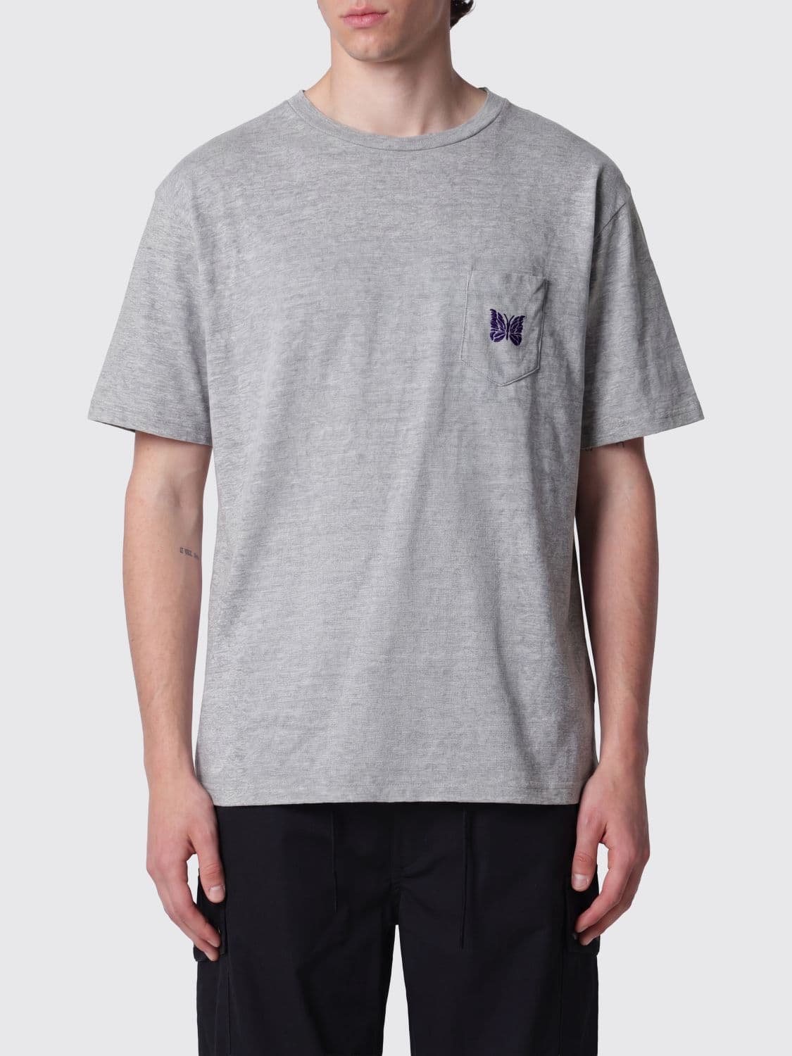 Needles Relaxed Fit Cotton T-Shirt with Embroidered Butterfly on the Chest · S
