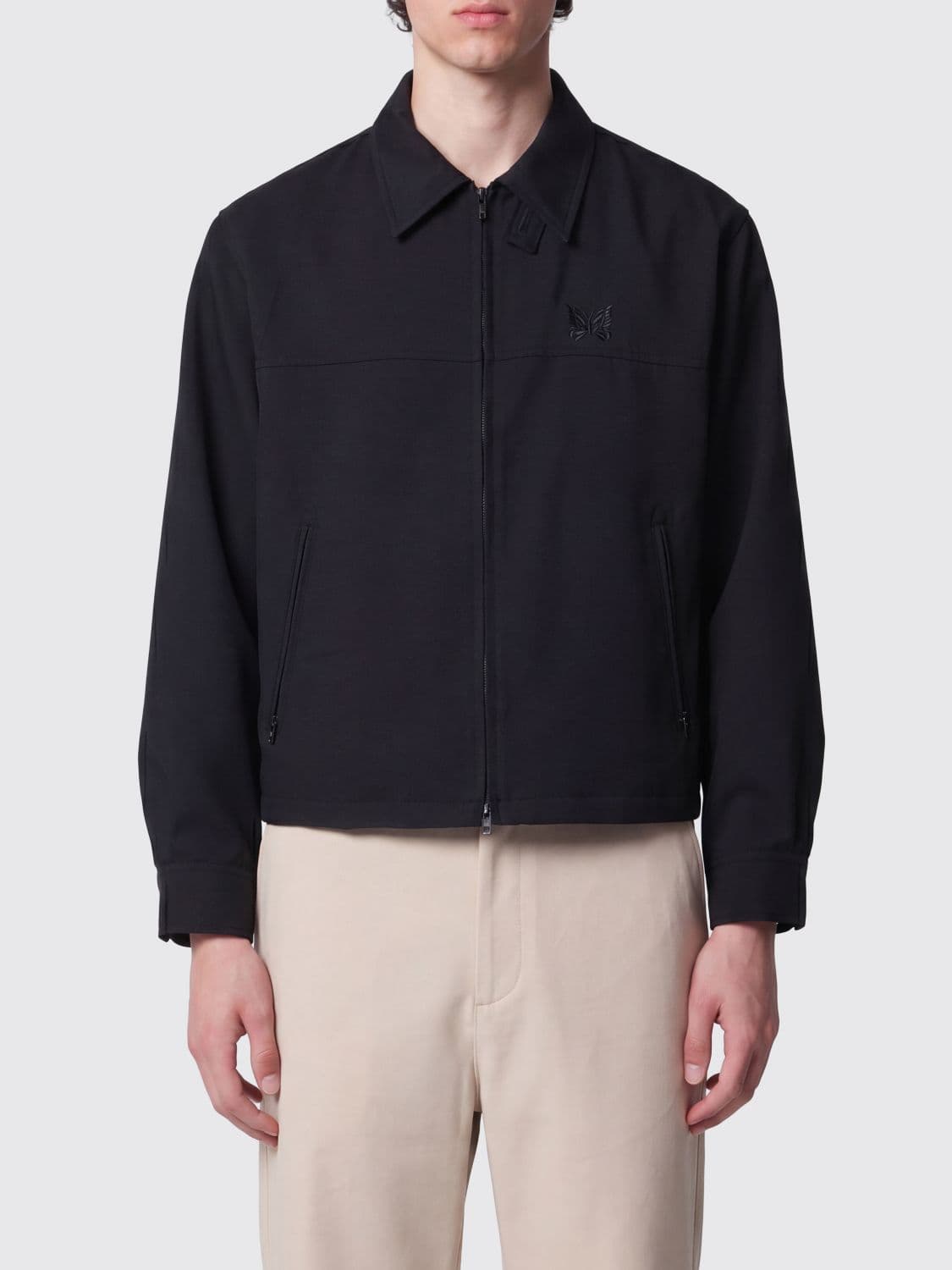 Needles Wool-Blend Twill Overshirt with Two-Way Zip Closure