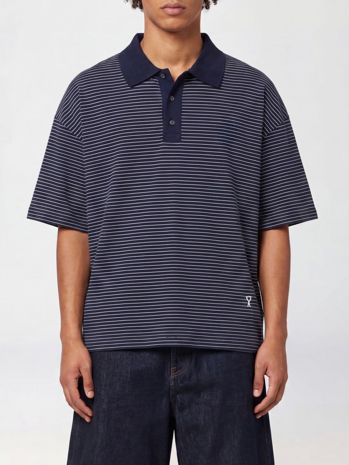 Ami Paris Striped Relaxed Fit Polo Shirt in Cotton with a Classic Collar · XL