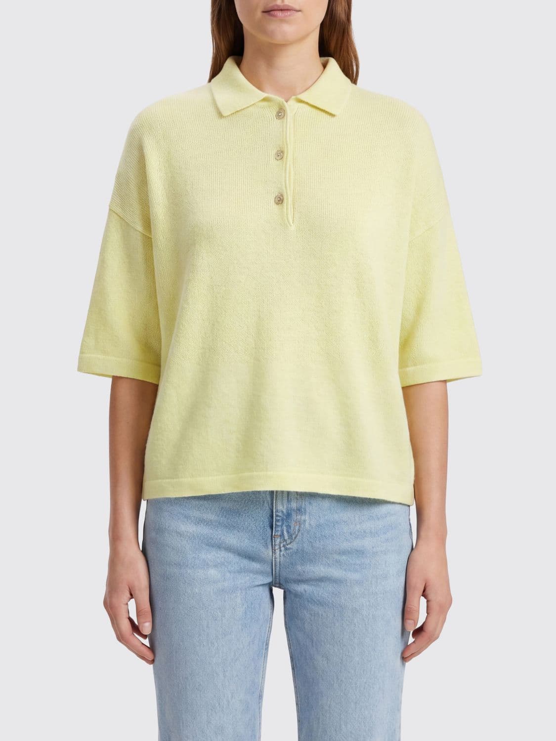 Allude Pure Cashmere Polo Jumper with Dropped Shoulders
