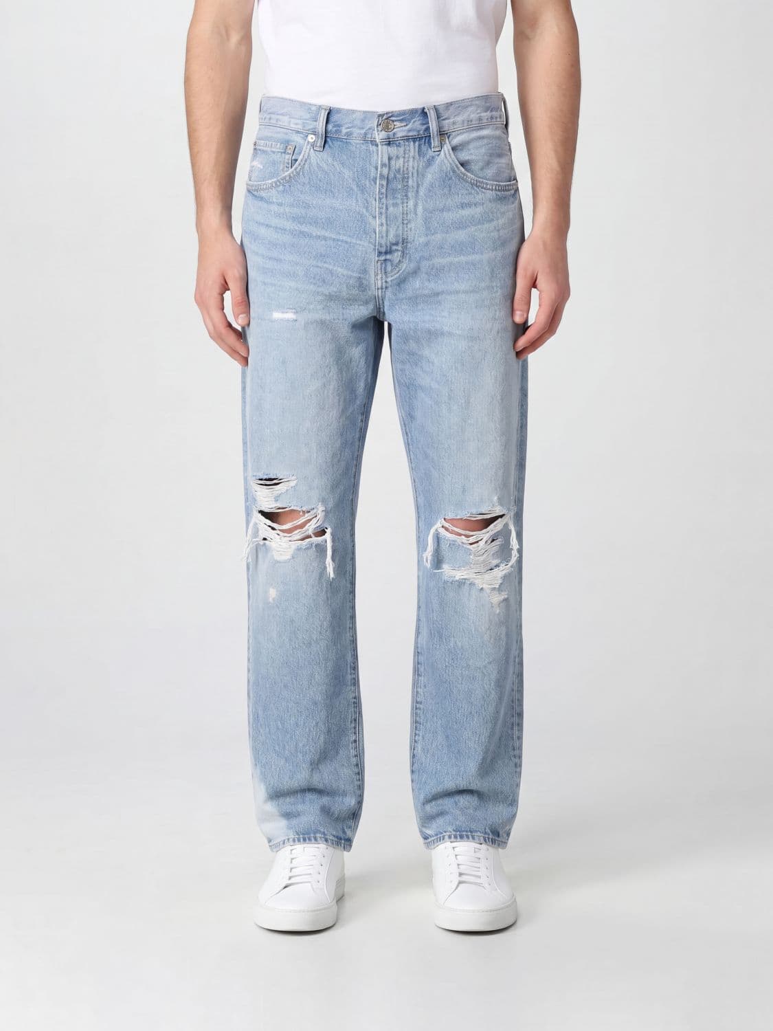 Purple Five-Pocket Straight-Fit Distressed Denim Jeans