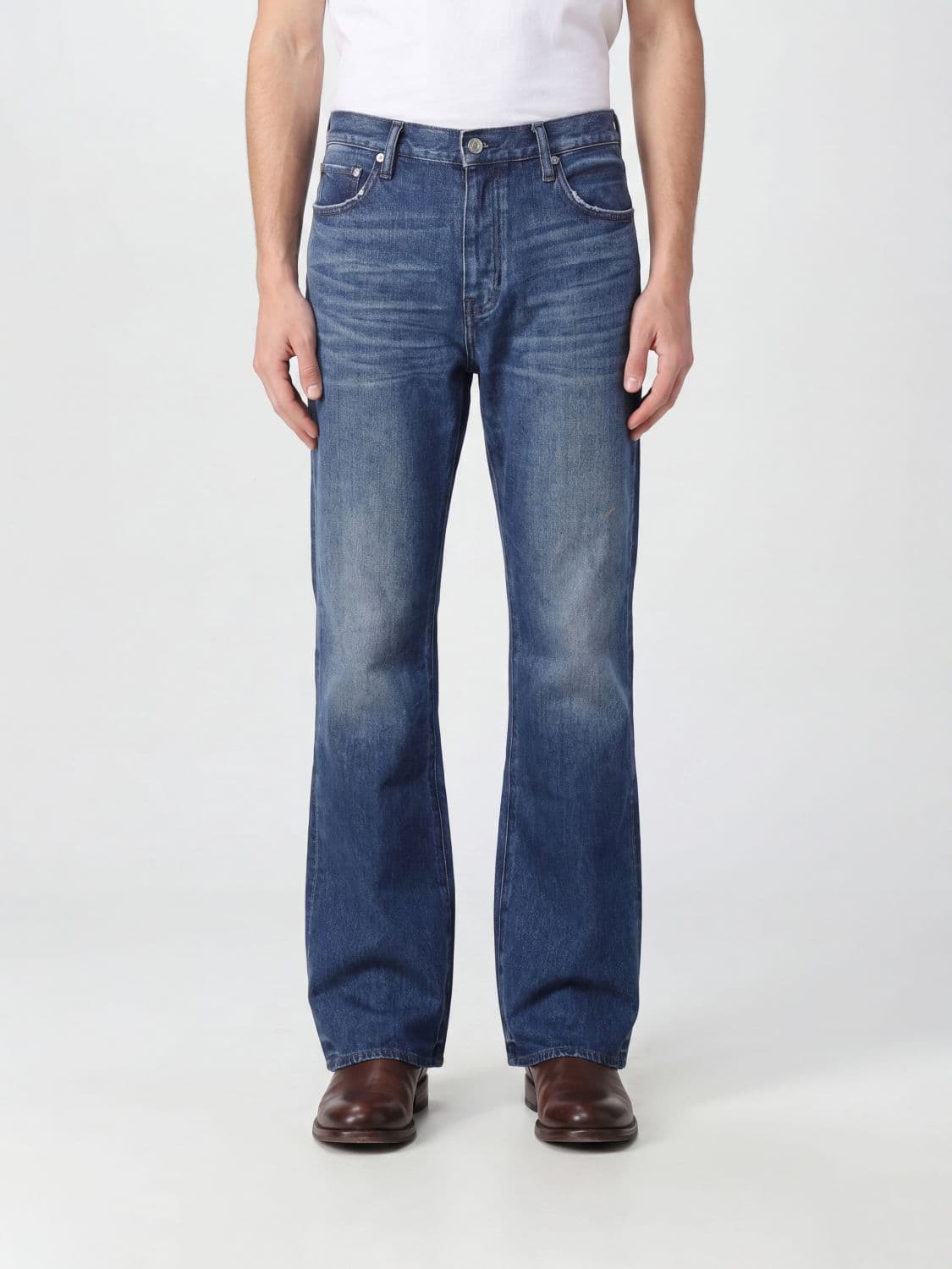 Purple Flared Wide Leg Jeans in Pure Cotton Denim with Five Pockets