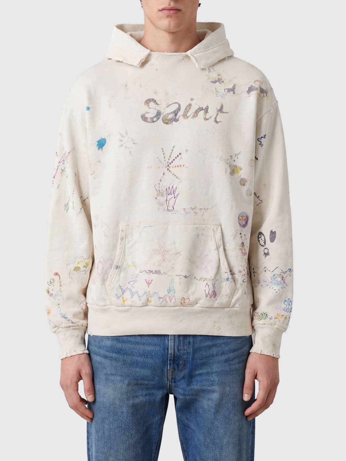 Saint Mxxxxxx Relaxed Fit Graphic Print Hoodie in Cotton with Kangaroo Pocket