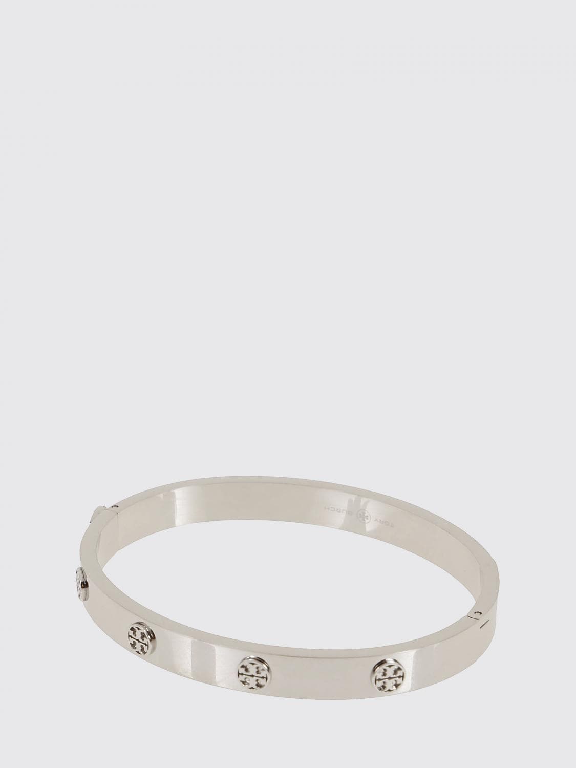 Tory Burch Miller Double T Logo Bangle Bracelet in Stainless Steel