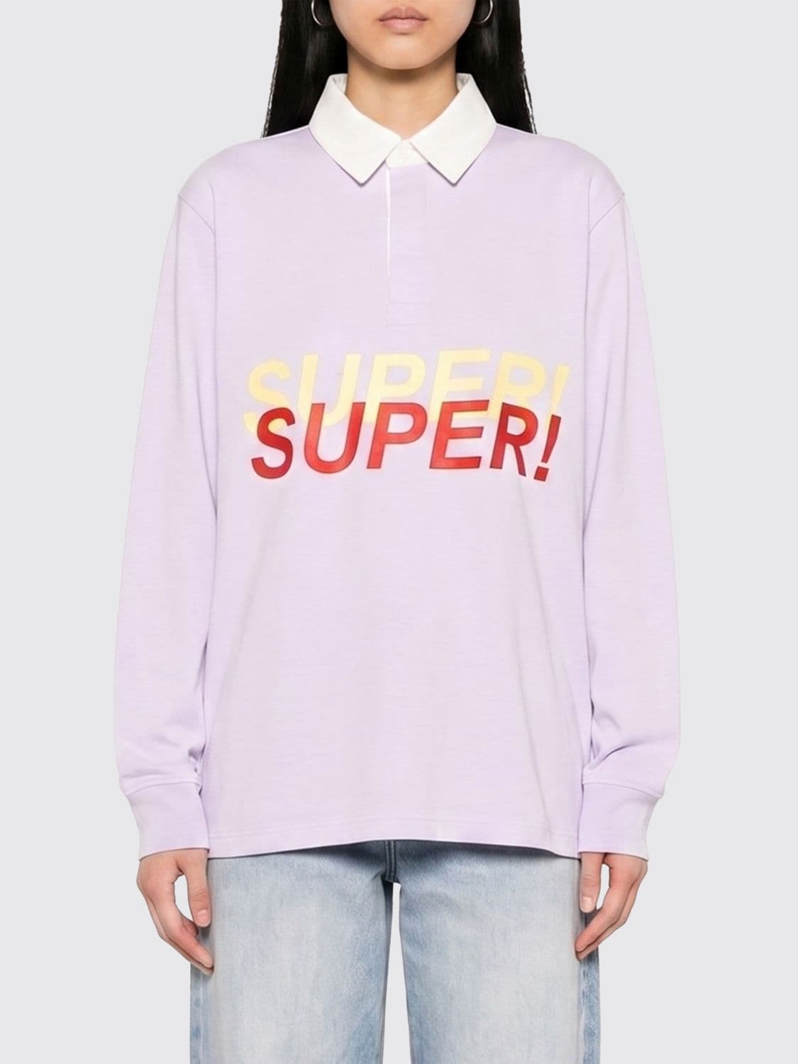 Jw Anderson Long-Sleeved Slogan Print Cotton Polo Shirt · M