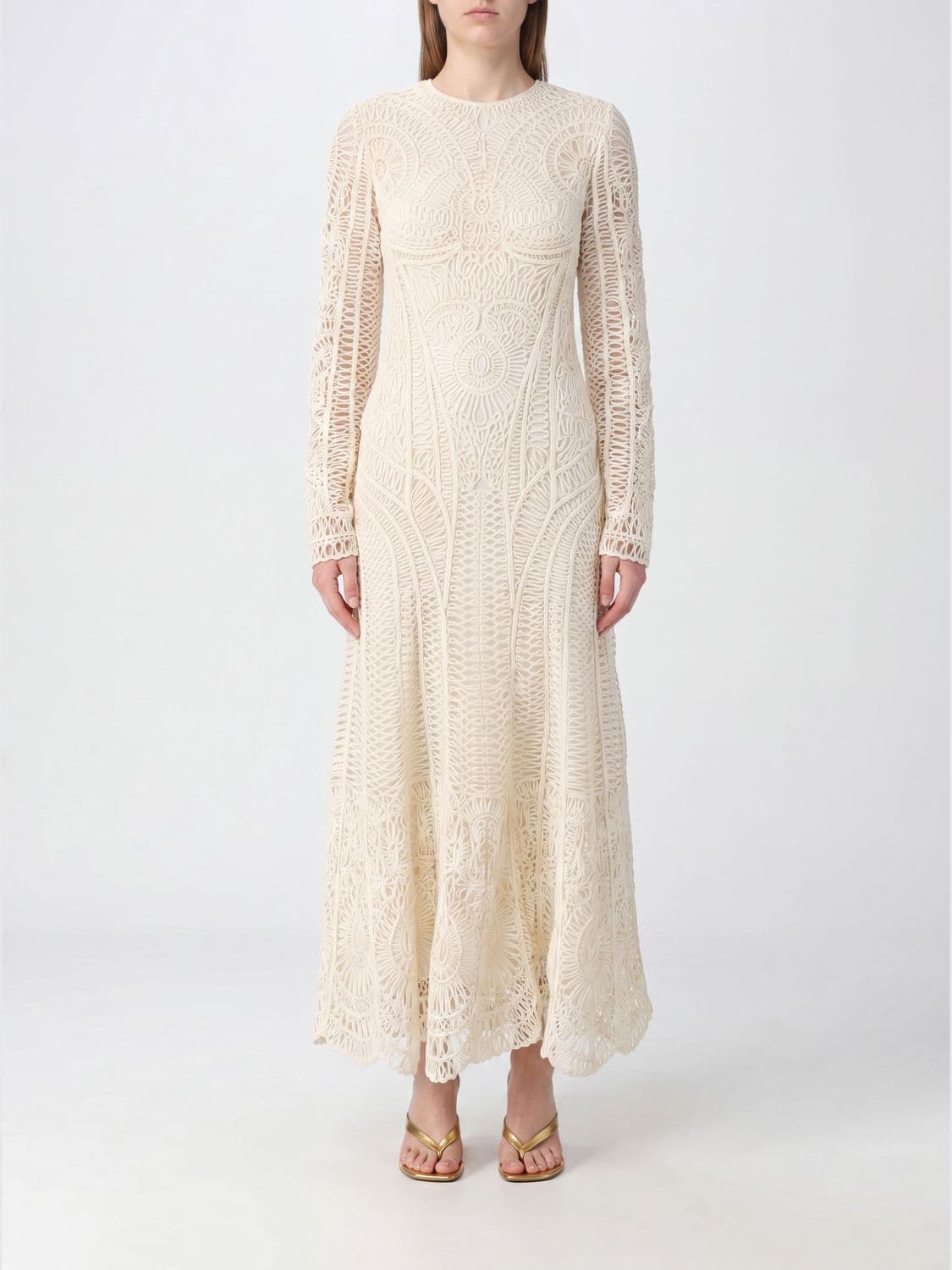 Simkhai Long-Sleeved Macramé Lace Midi Cocktail Dress