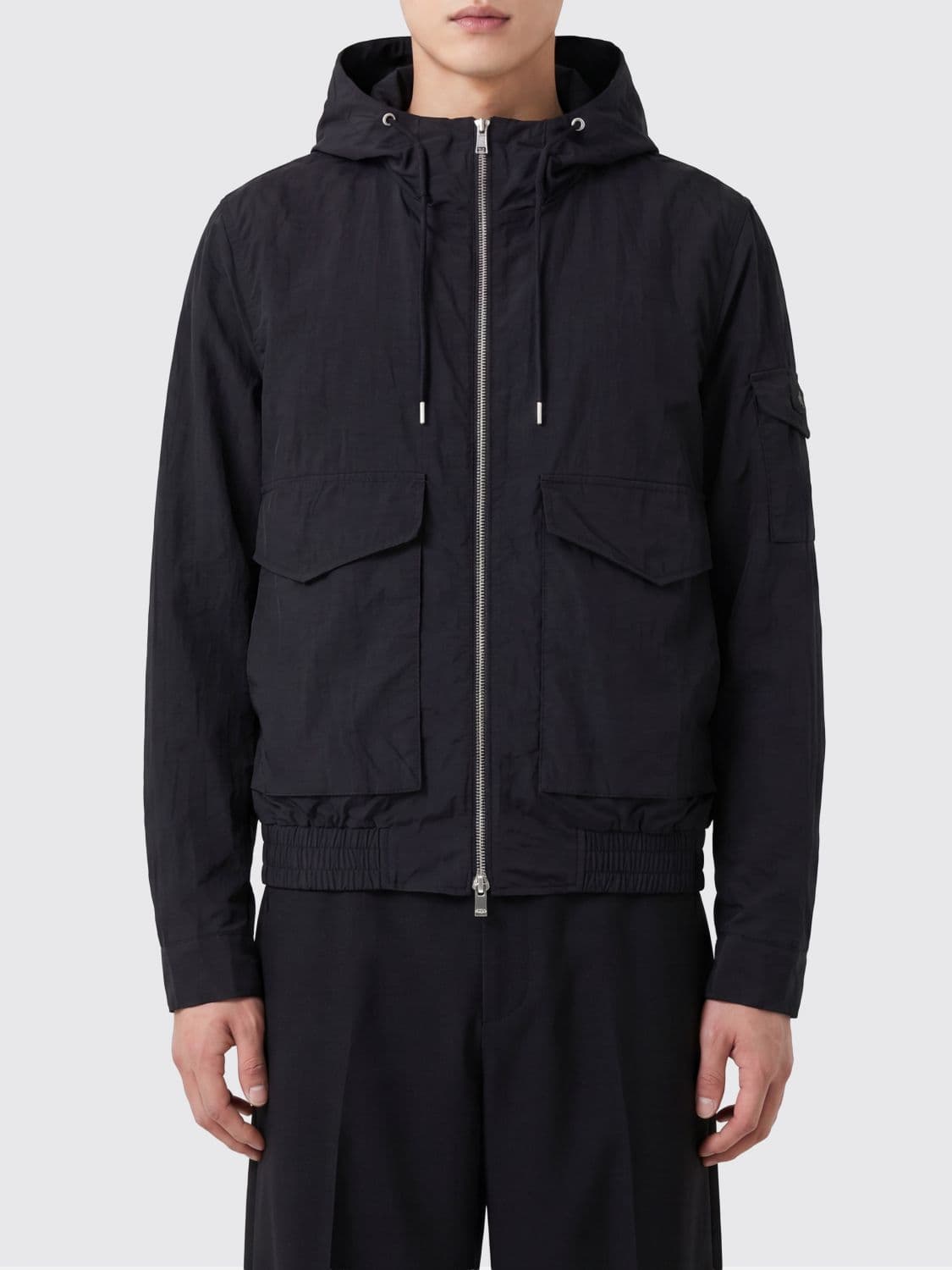 Tatras Nylon and Cotton Bomber Jacket with Adjustable Hood and Patch Pockets