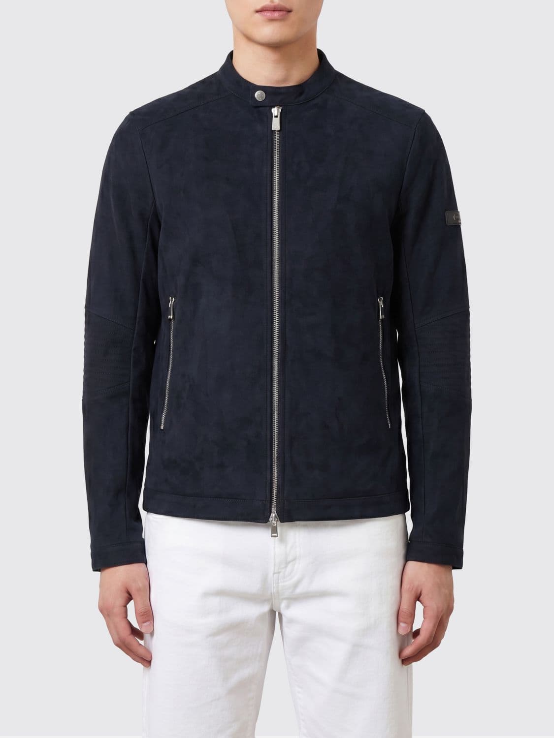 Tatras Slim Fit Suede Leather Biker Jacket with Biker Collar and Metal Zip