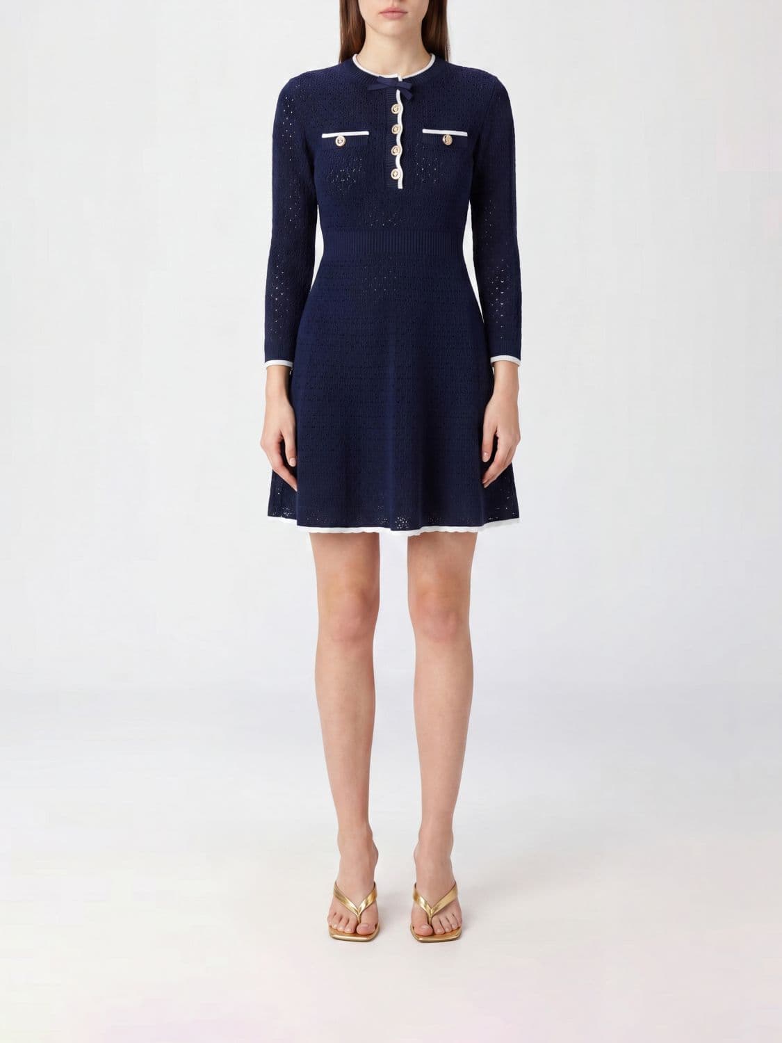Self-Portrait Long-Sleeved Viscose Knit Mini Dress with a Slim Fit