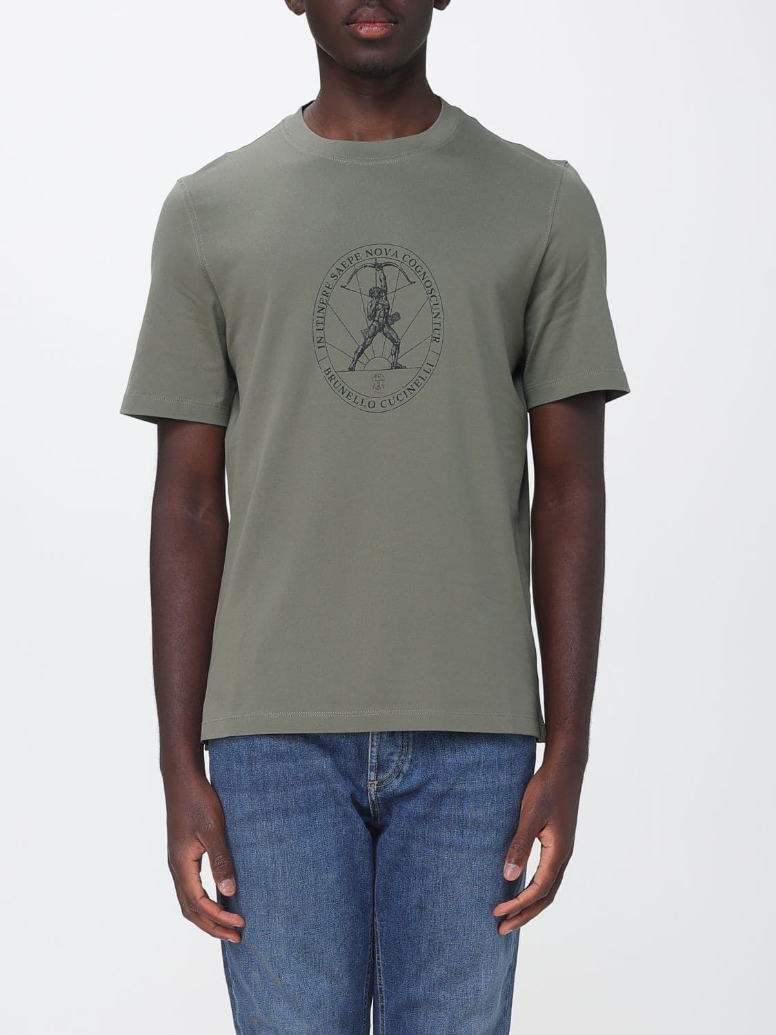 Brunello Cucinelli Graphic Logo Print Cotton Crewneck T-Shirt
